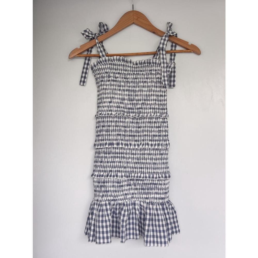 Katie J NYC Evan Smocked Gingham Dress Black White Tween Girls Size Small